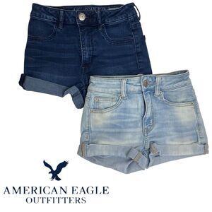 American Eagle Denim Jean Shorts Womens 00/0 (24" Waist) Hi Rise Shortie Cuffed